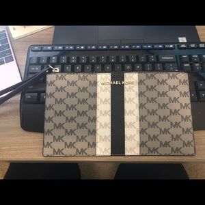 Michael Kors Large Logo Stripe Zip Pouch